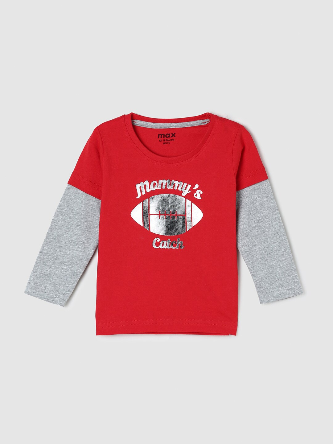 

max Boys Red & Grey Typography Printed Cotton T-shirt