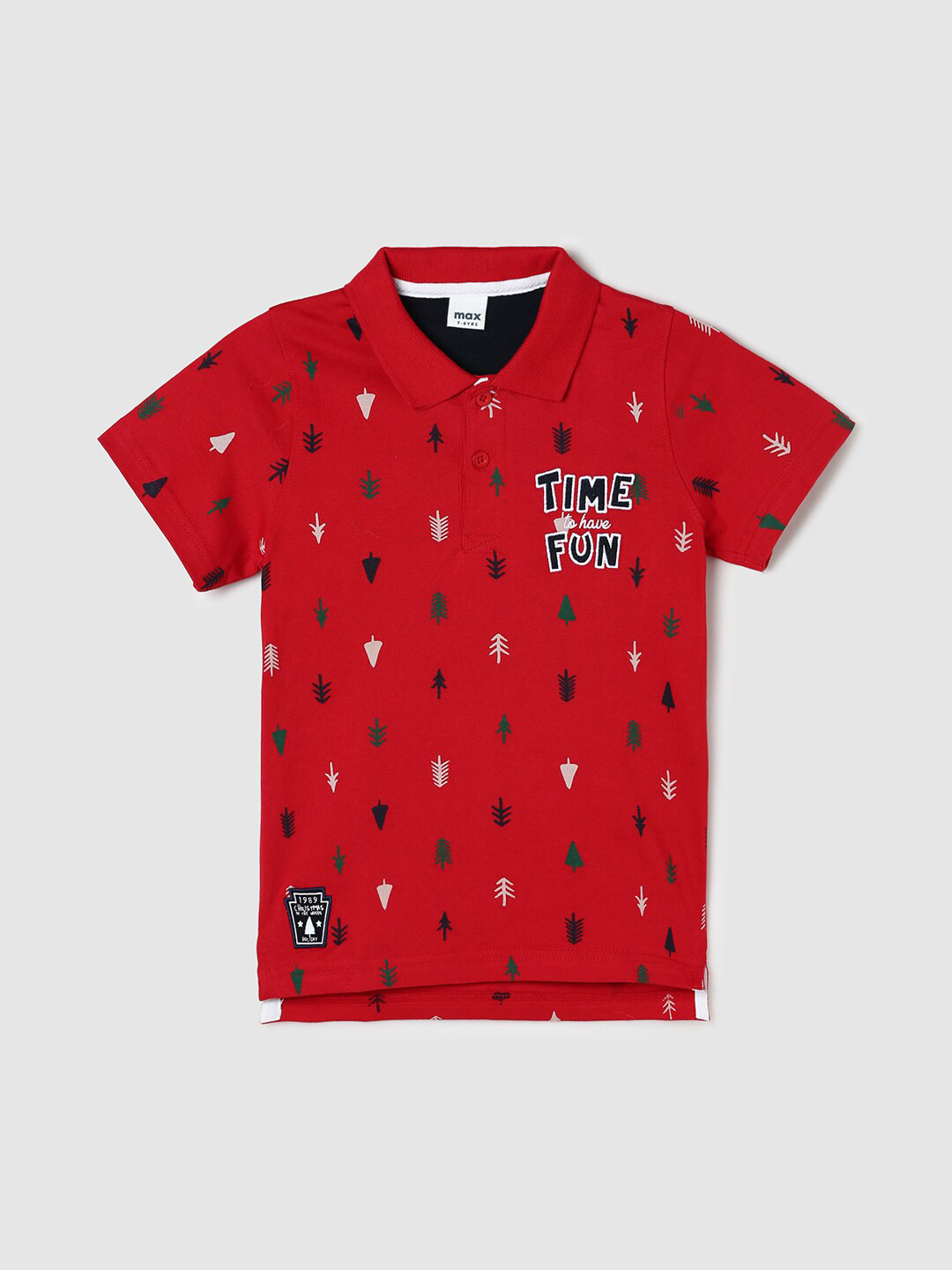 

max Boys Red Printed Polo Collar Cotton T-shirt