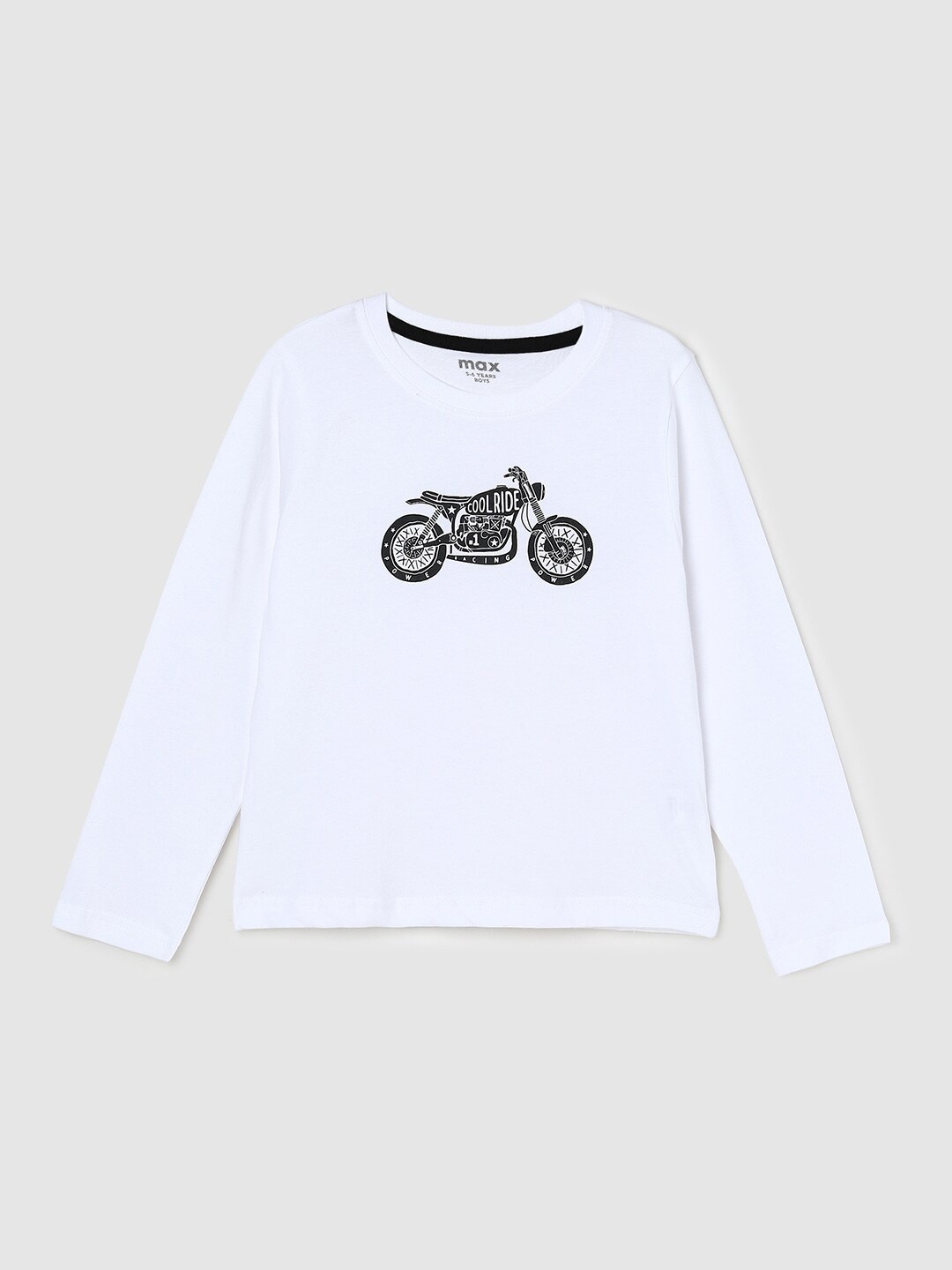 

max Boys White Biker Printed Cotton T-shirt