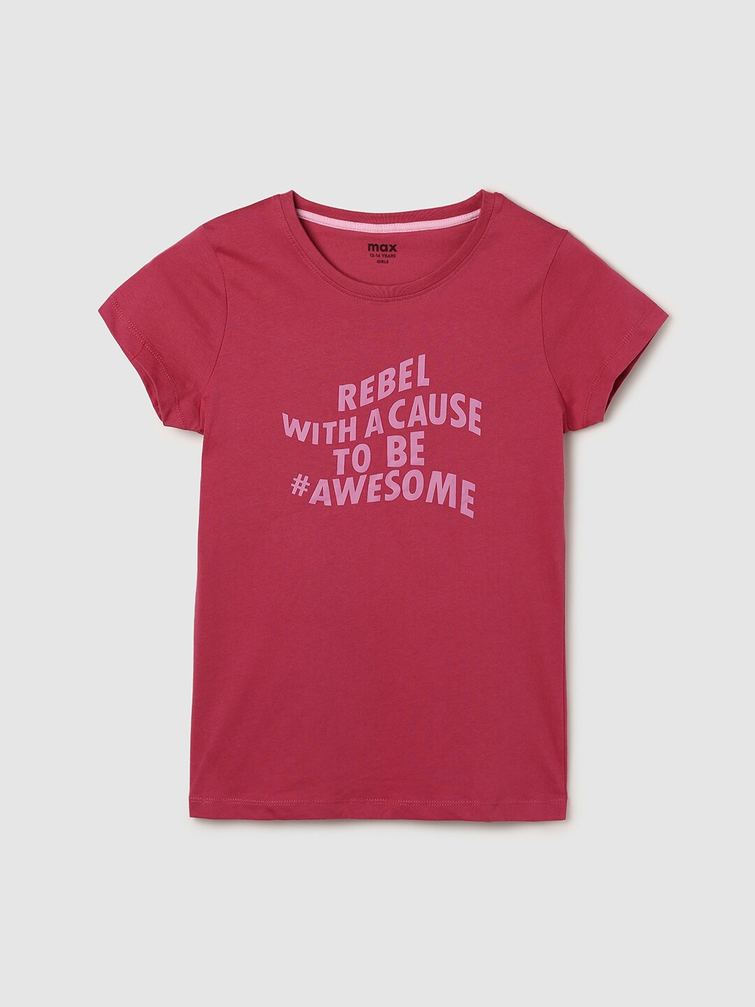 

max Girls Pink Typography Printed Cotton T-shirt