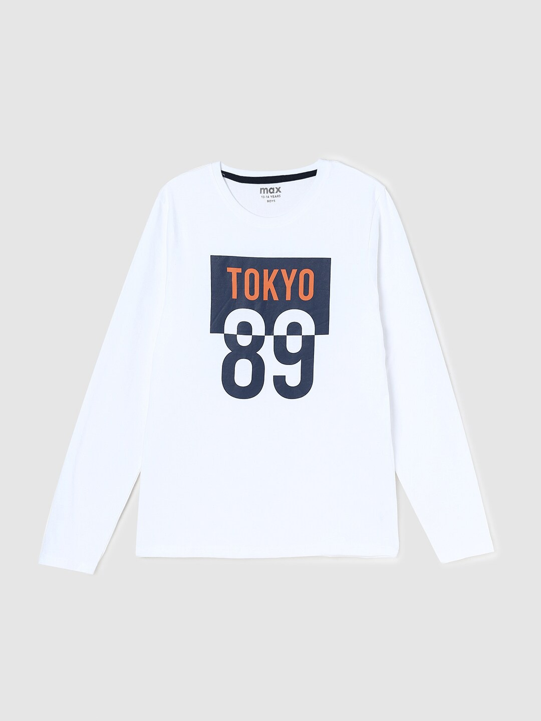 

max Boys White Typography Printed Cotton T-shirt