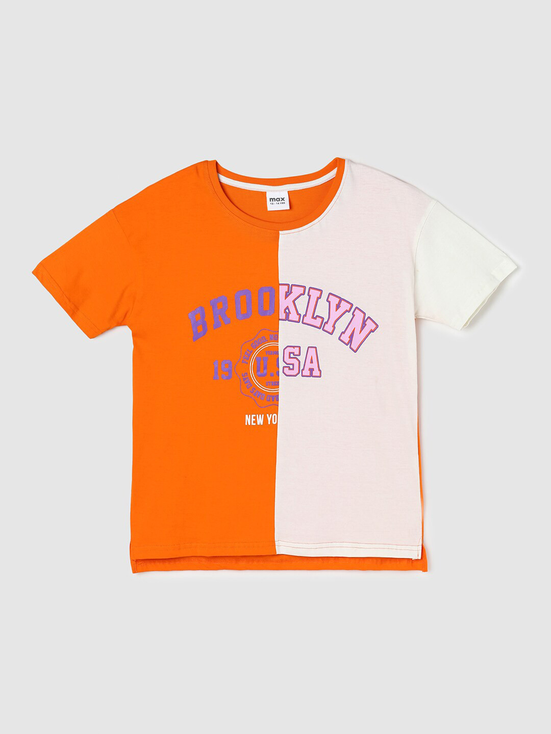 

max Girls Orange Colourblocked Cotton T-shirt