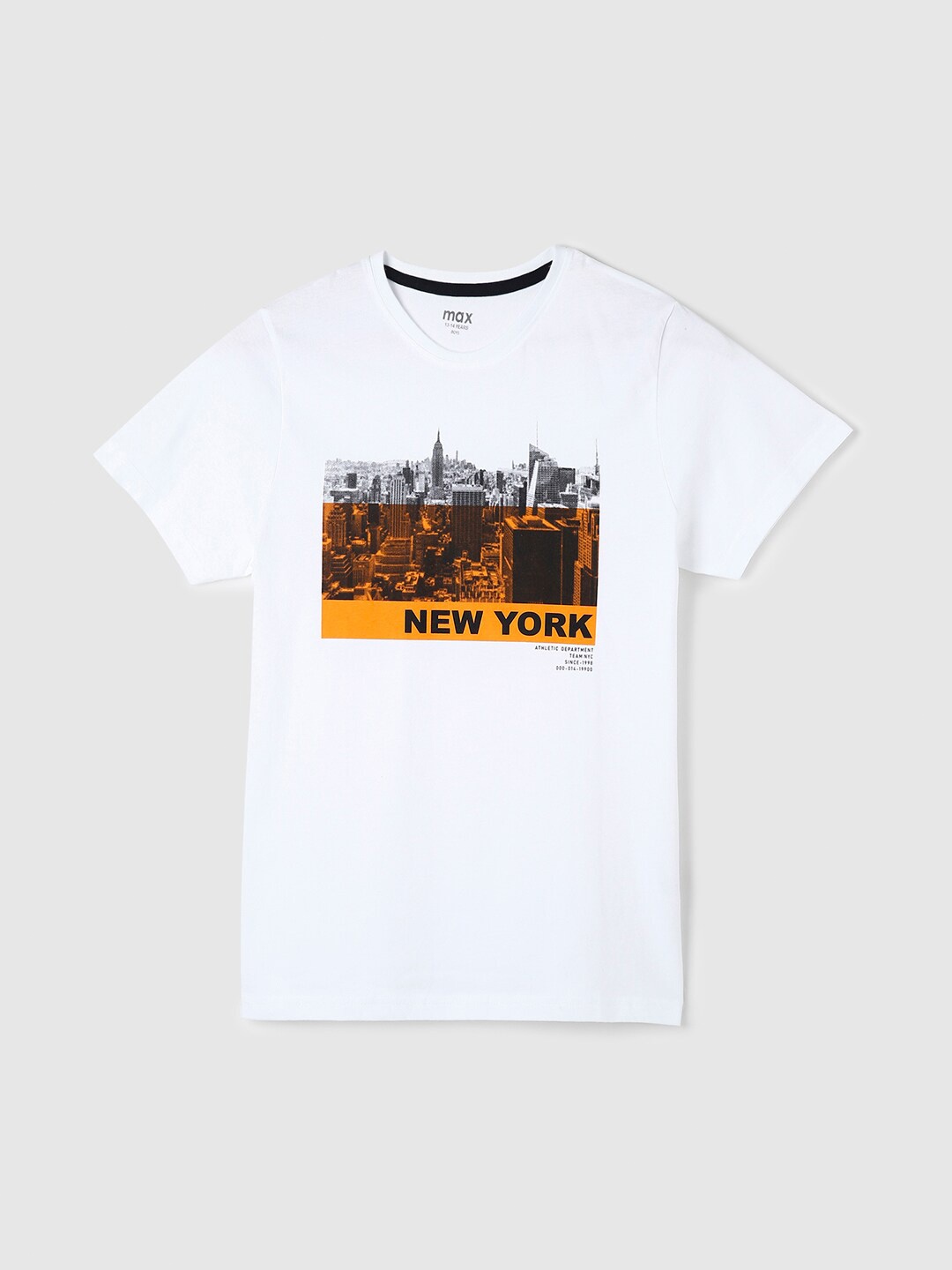 

max Boys White Printed Cotton T-shirt