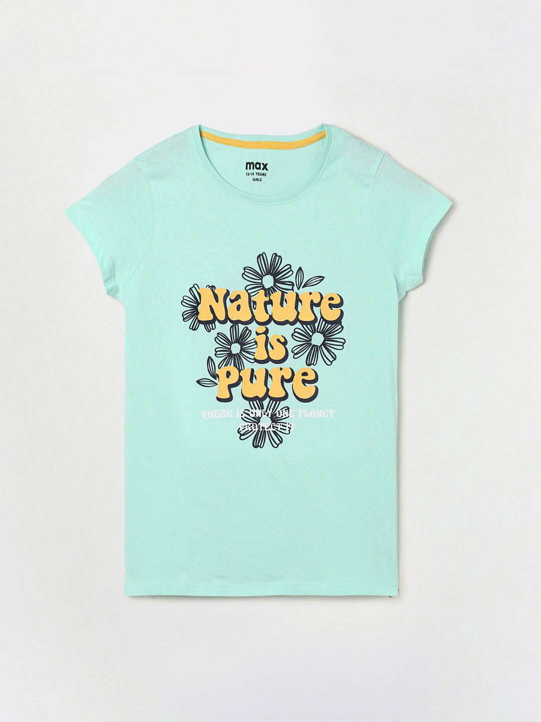 

max Girls Green Typography Printed Pure Cotton T-shirt