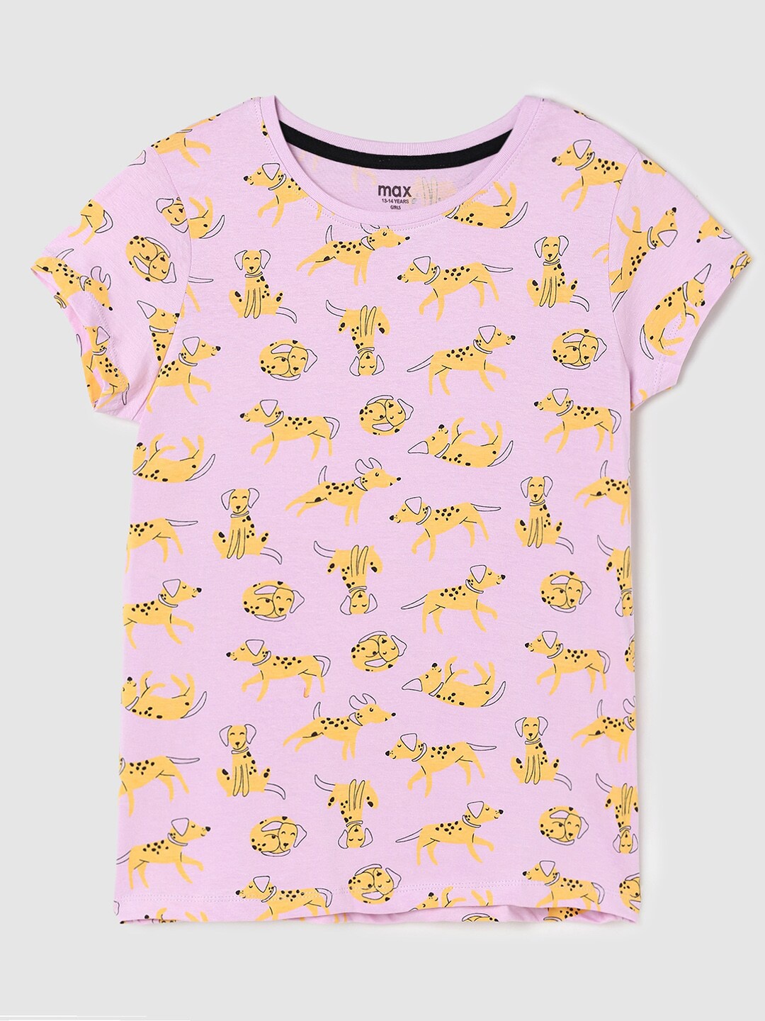 

max Girls Purple Printed Pure Cotton T-shirt