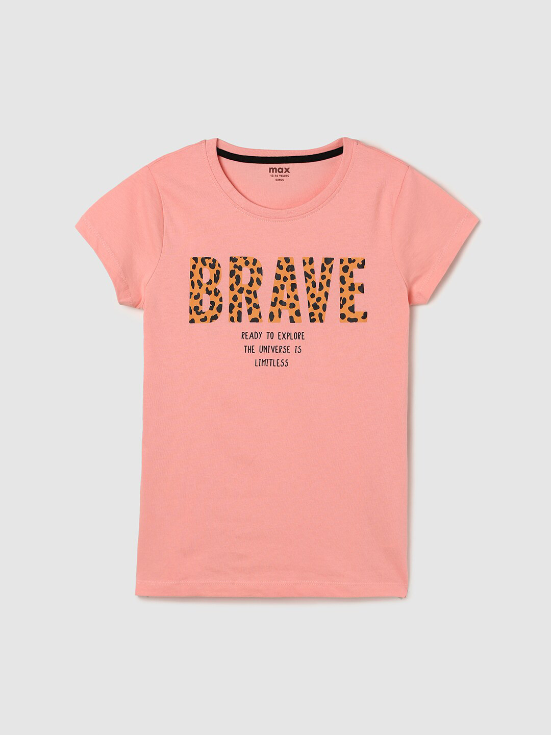 

max Girls Orange Typography Printed Pure Cotton T-shirt