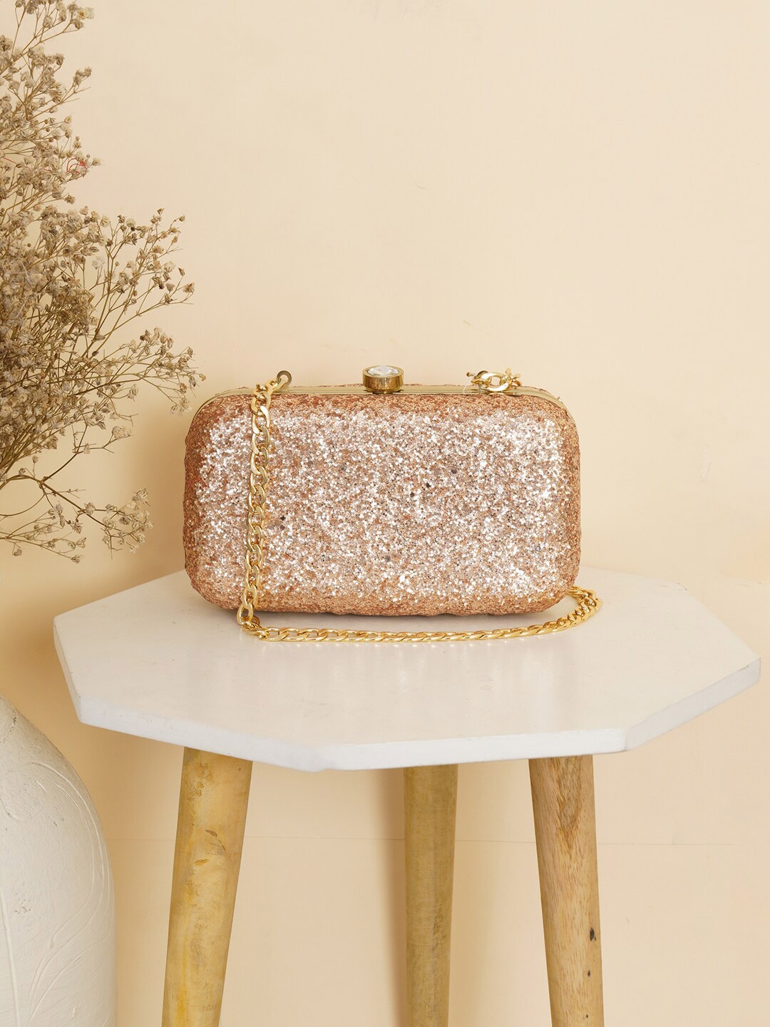 

FABBHUE Gold-Toned Embellished Box Clutch