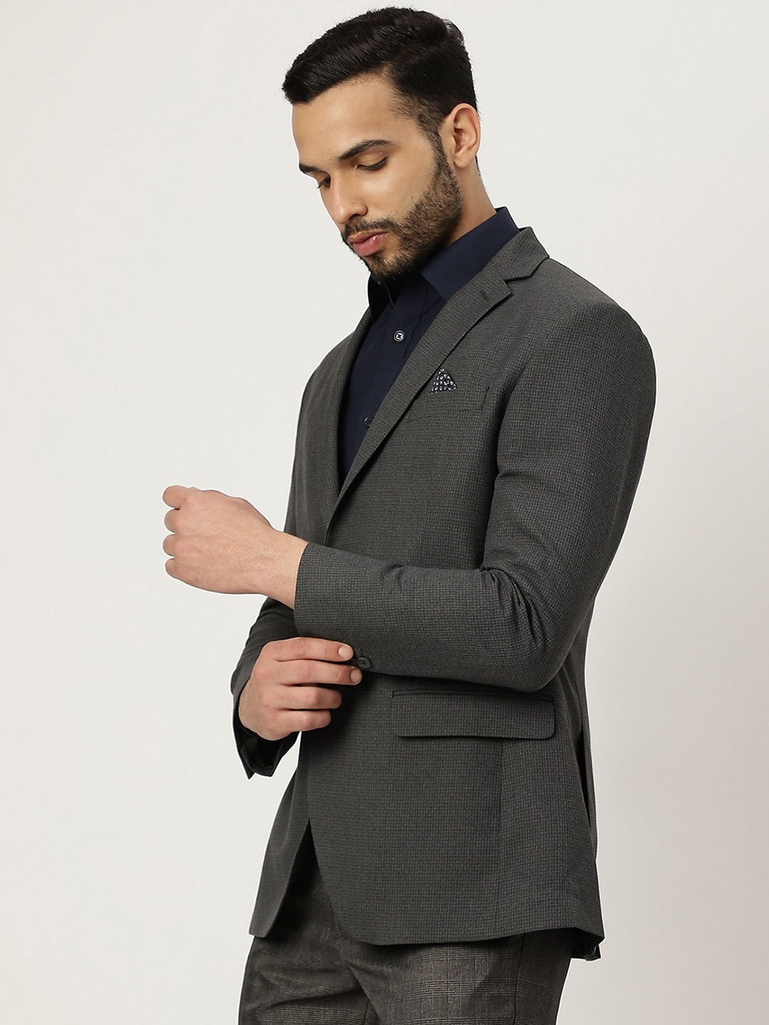 

Marks & Spencer Men Charcoal Self-Design Single Breasted Formal Blazer