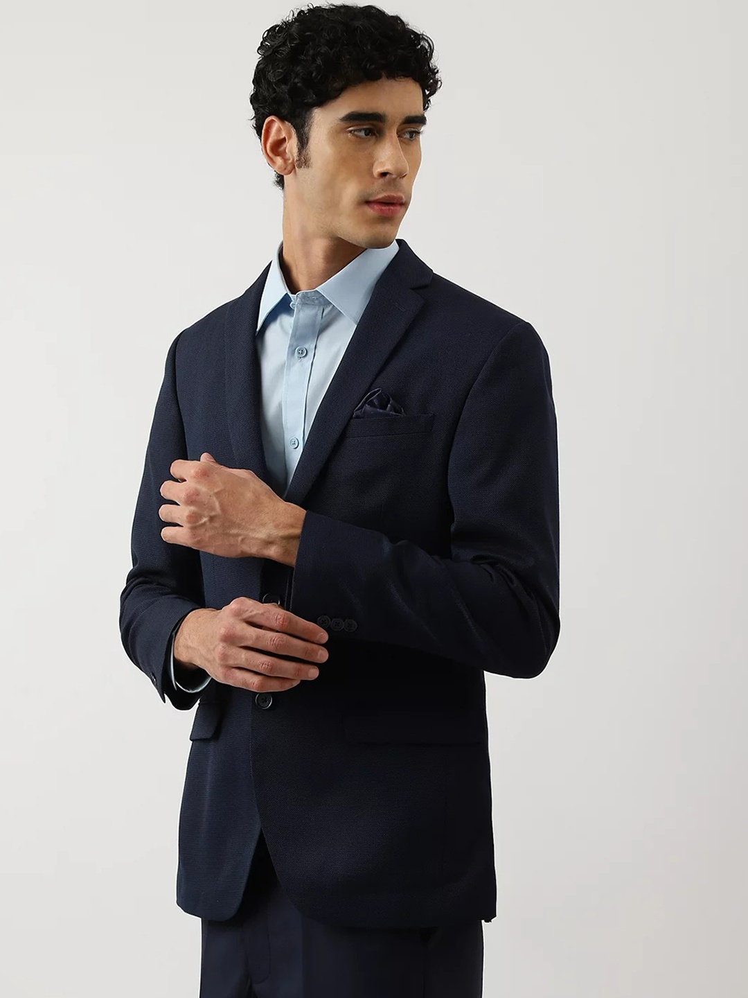 

Marks & Spencer Men Navy Blue Solid Single Breasted Formal Blazers