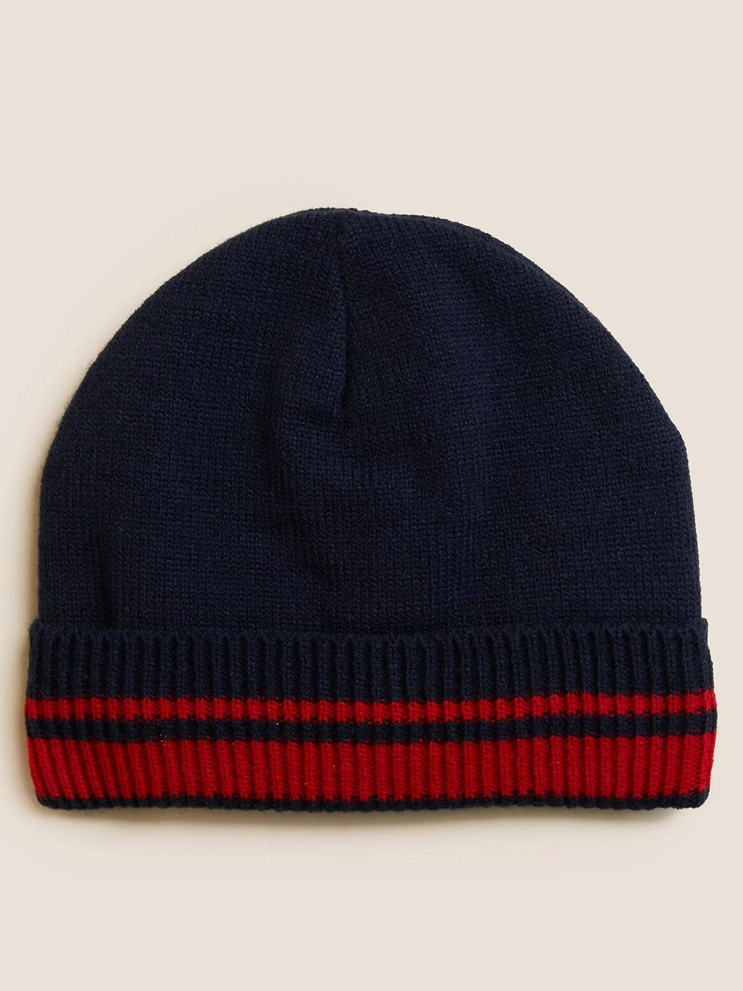 

Marks & Spencer Men Navy Blue & Red Acrylic Beanie