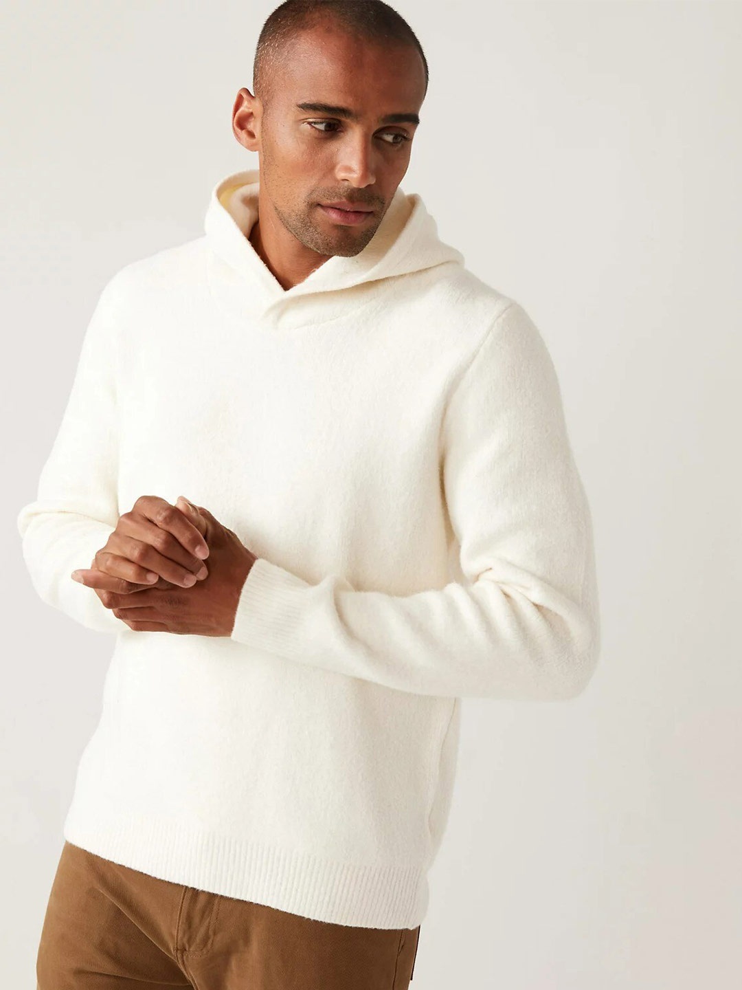 

Marks & Spencer Men Cream-Coloured Hooded Sweatshirt