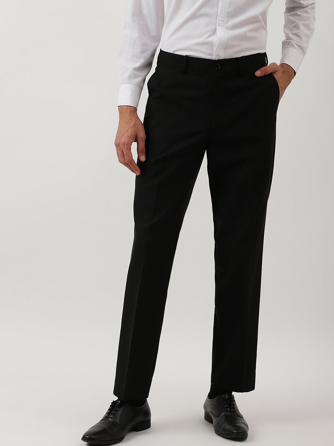 

Marks & Spencer Men Black Solid High-Rise Trousers