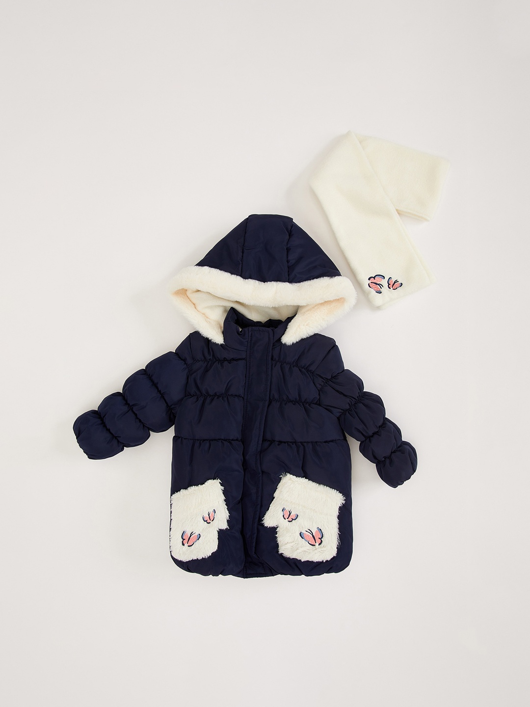 

DeFacto Girls Navy Blue Off White Hooded Puffer Jacket