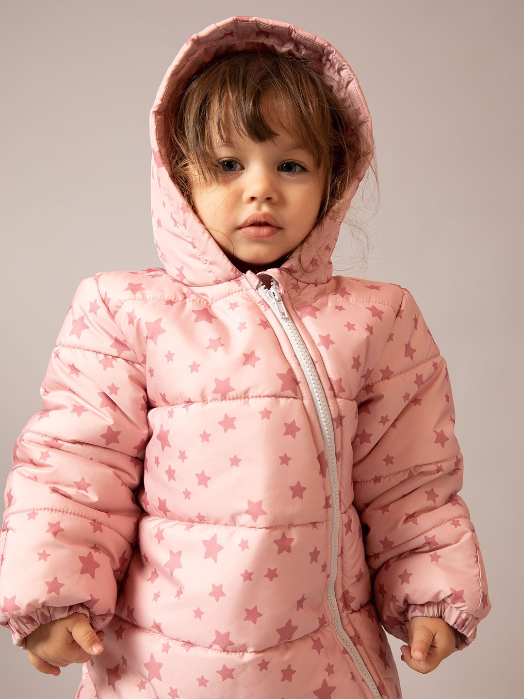 

DeFacto Girls Peach-Coloured Geometric Longline Puffer Jacket