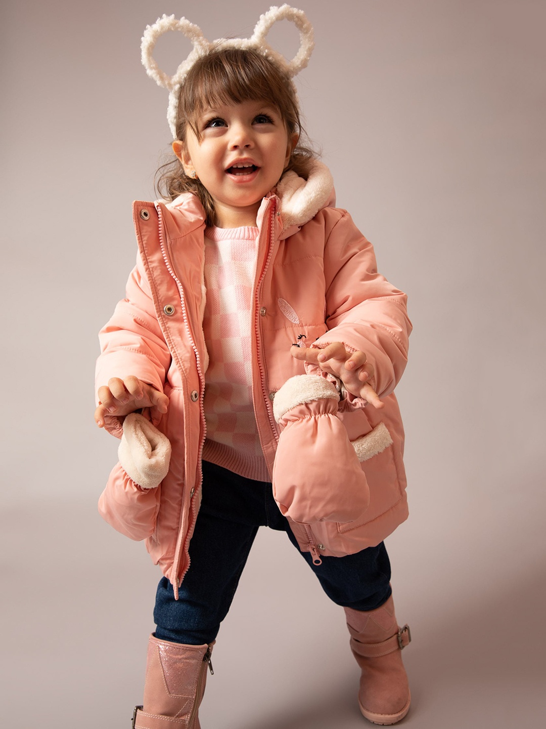 

DeFacto Girls Pink Solid Longline Puffer Jacket