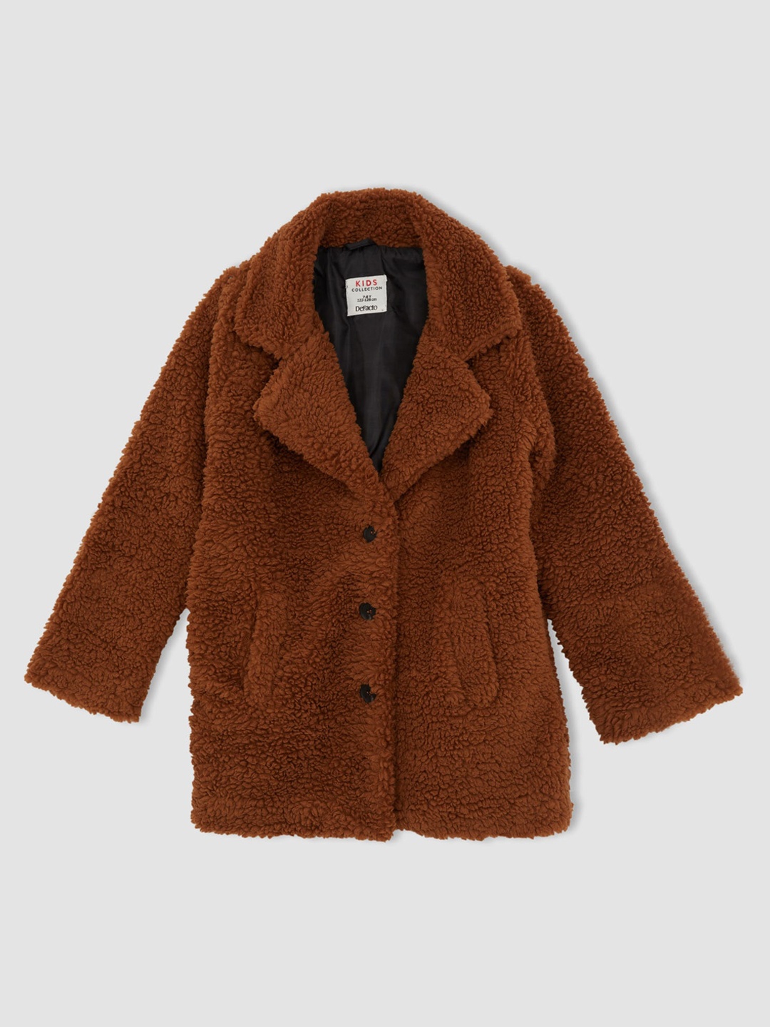 

DeFacto Girls Camel Brown Faux Fur Trim Open Front Jacket