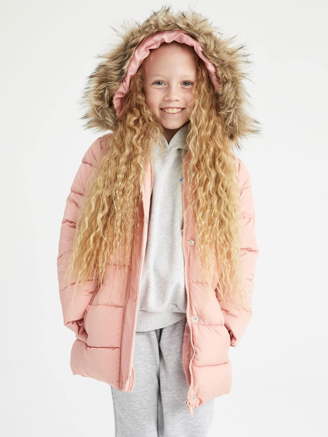 

DeFacto Girls Peach Coloured Longline Parka Jacket
