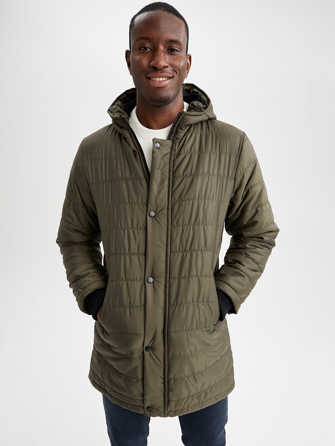 

DeFacto Men Khaki Longline Puffer Jacket