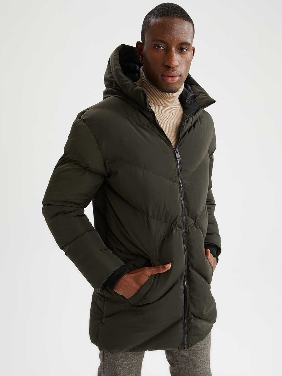

DeFacto Men Khaki Longline Puffer Jacket