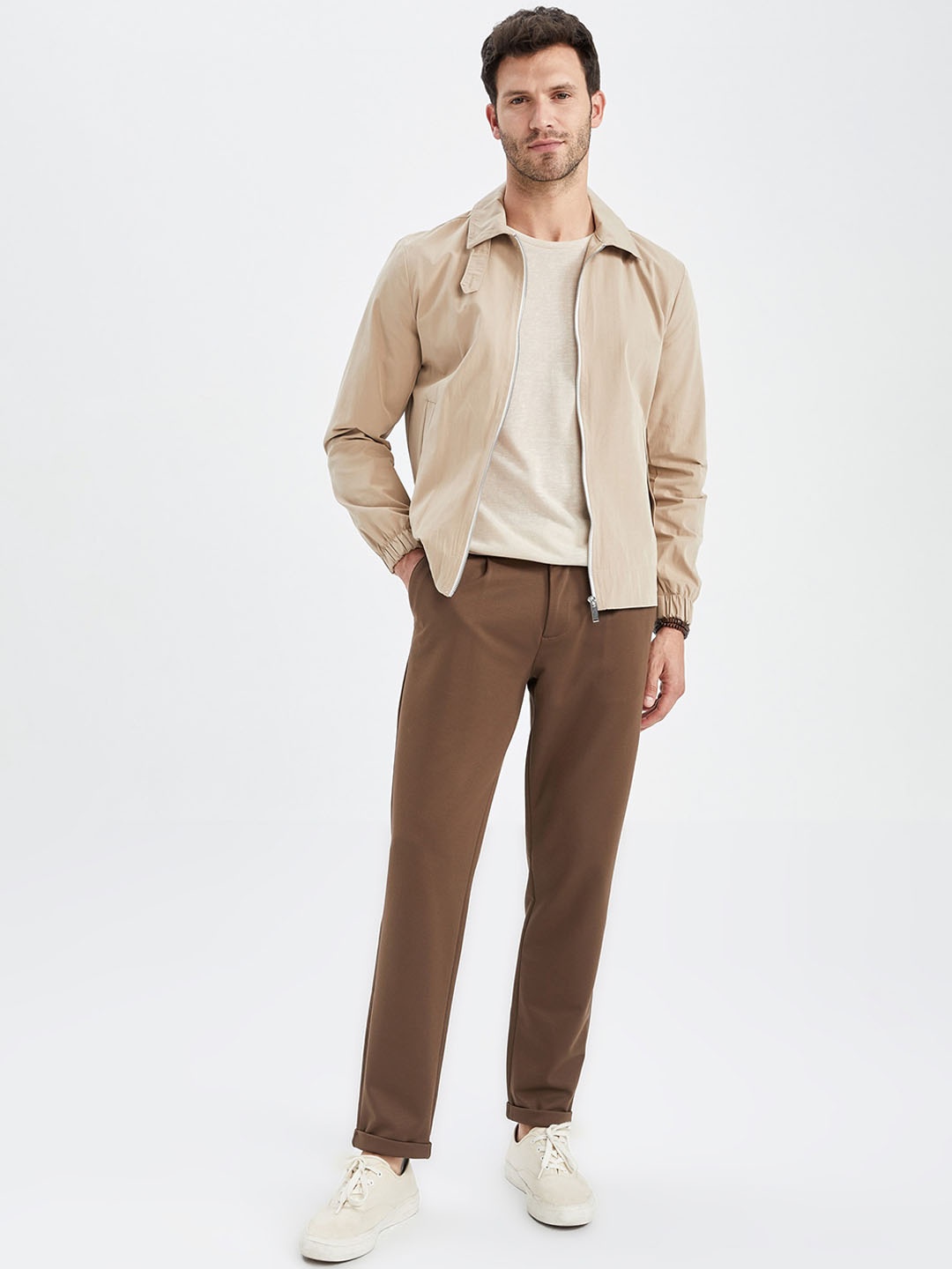 

DeFacto Men Beige Bomber Solid Jacket