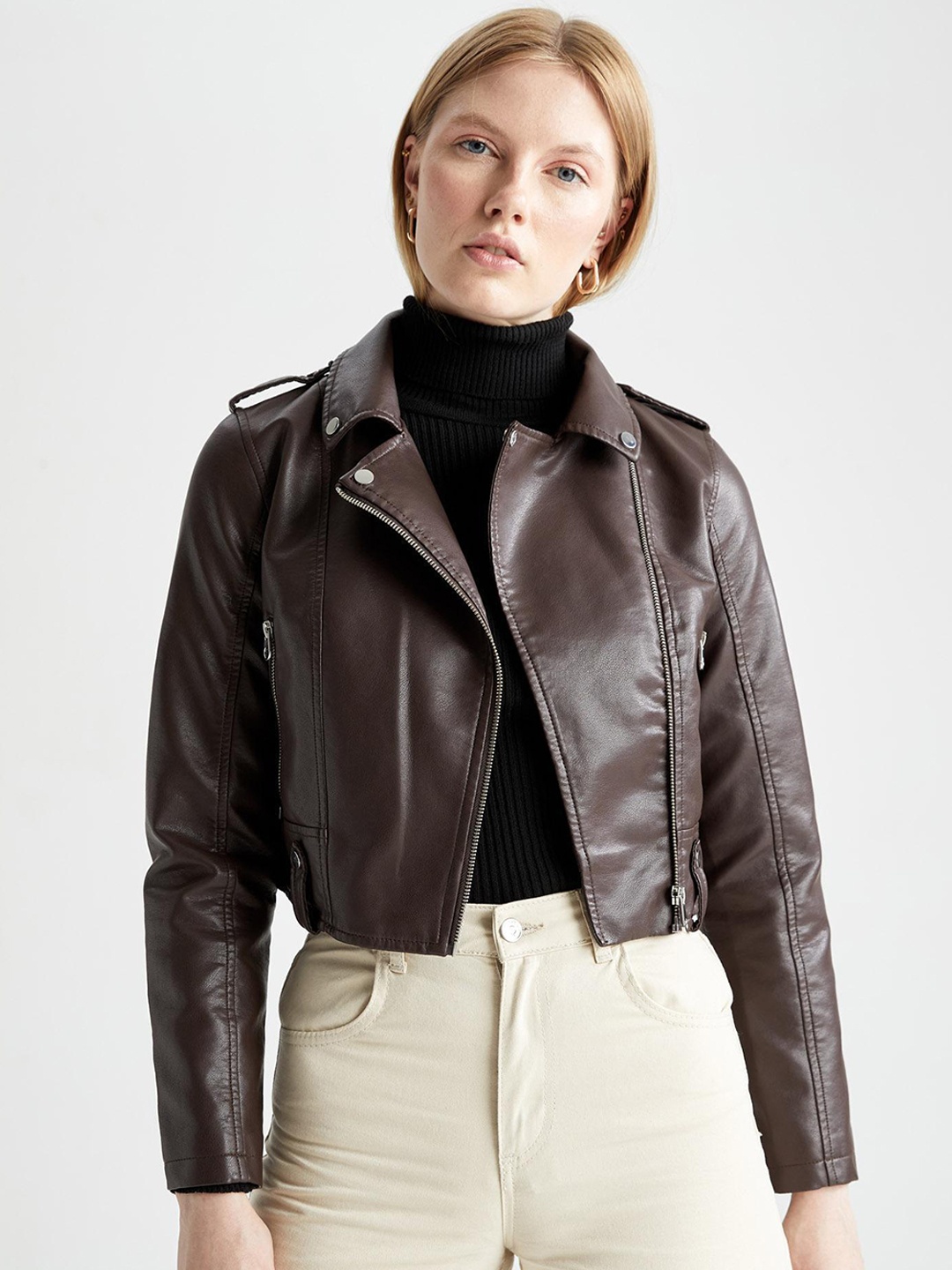 

DeFacto Women Brown Biker Jacket