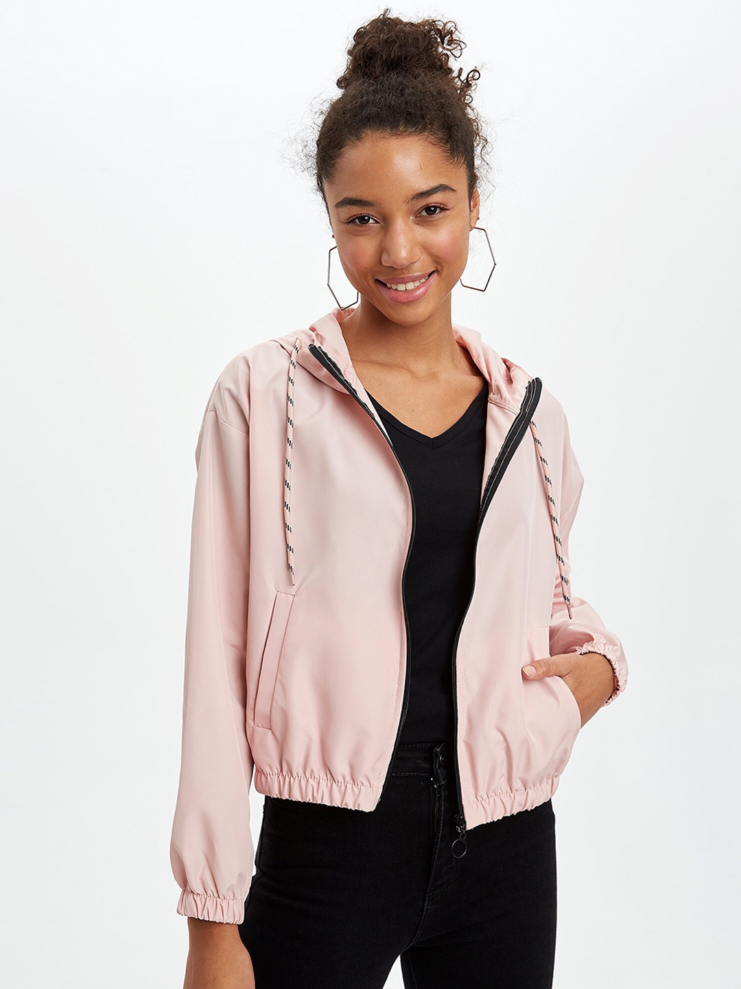 

DeFacto Women Pink Hooded Crop Tailored Jacket
