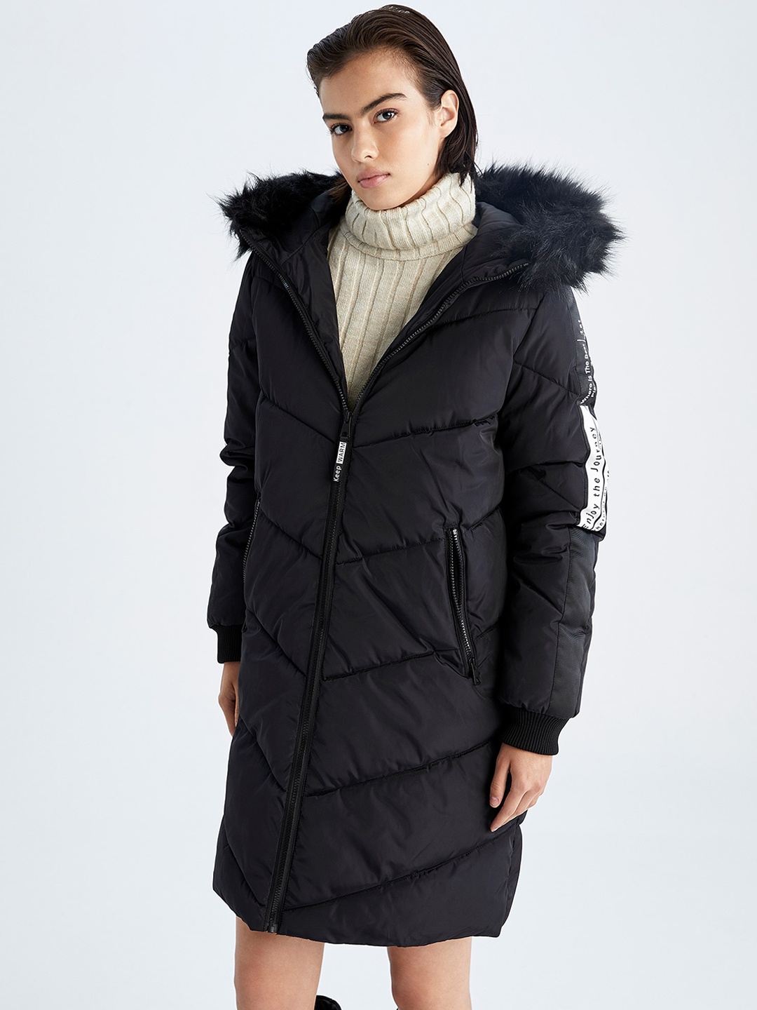 

DeFacto Women Black Longline Parka Jacket