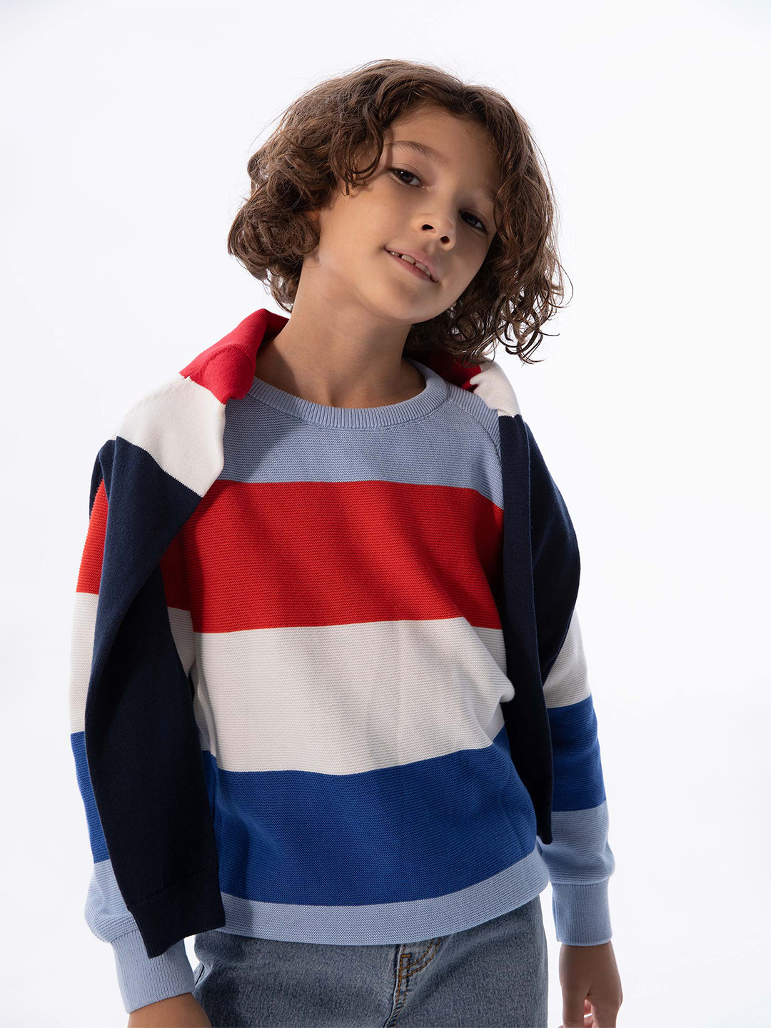 

DeFacto Boys Blue & White Striped Cotton Pullover