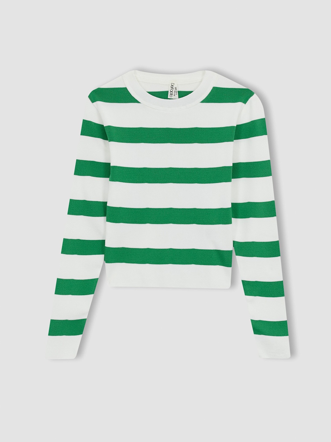 

DeFacto Girls Green & White Striped Striped Pullover