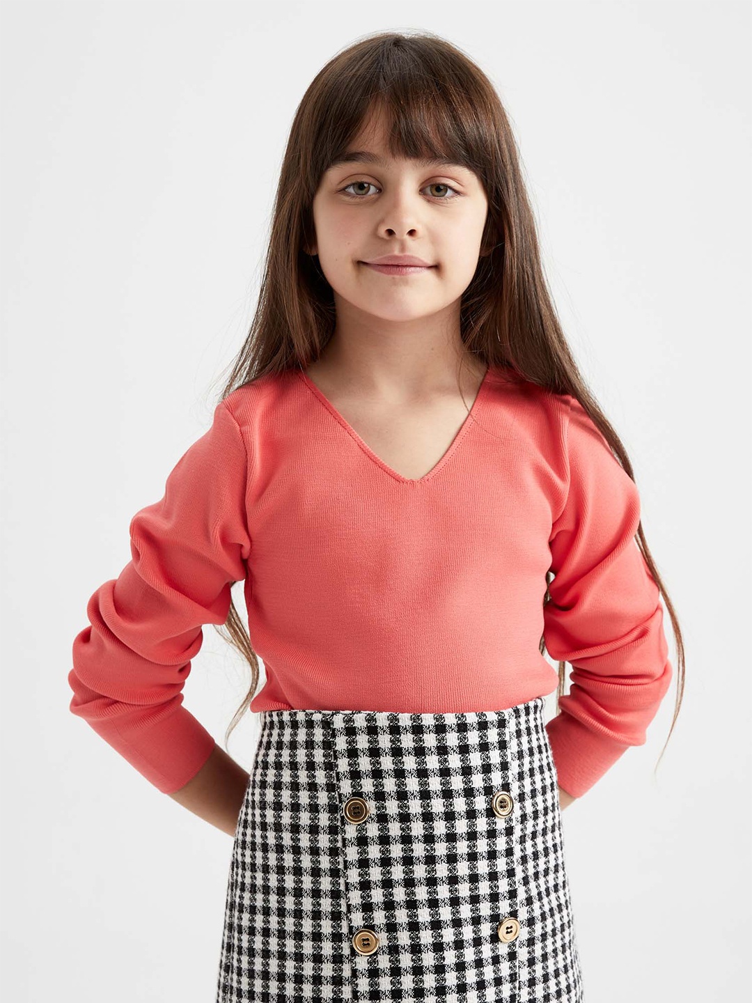 

DeFacto Girls Orange Solid Pullover