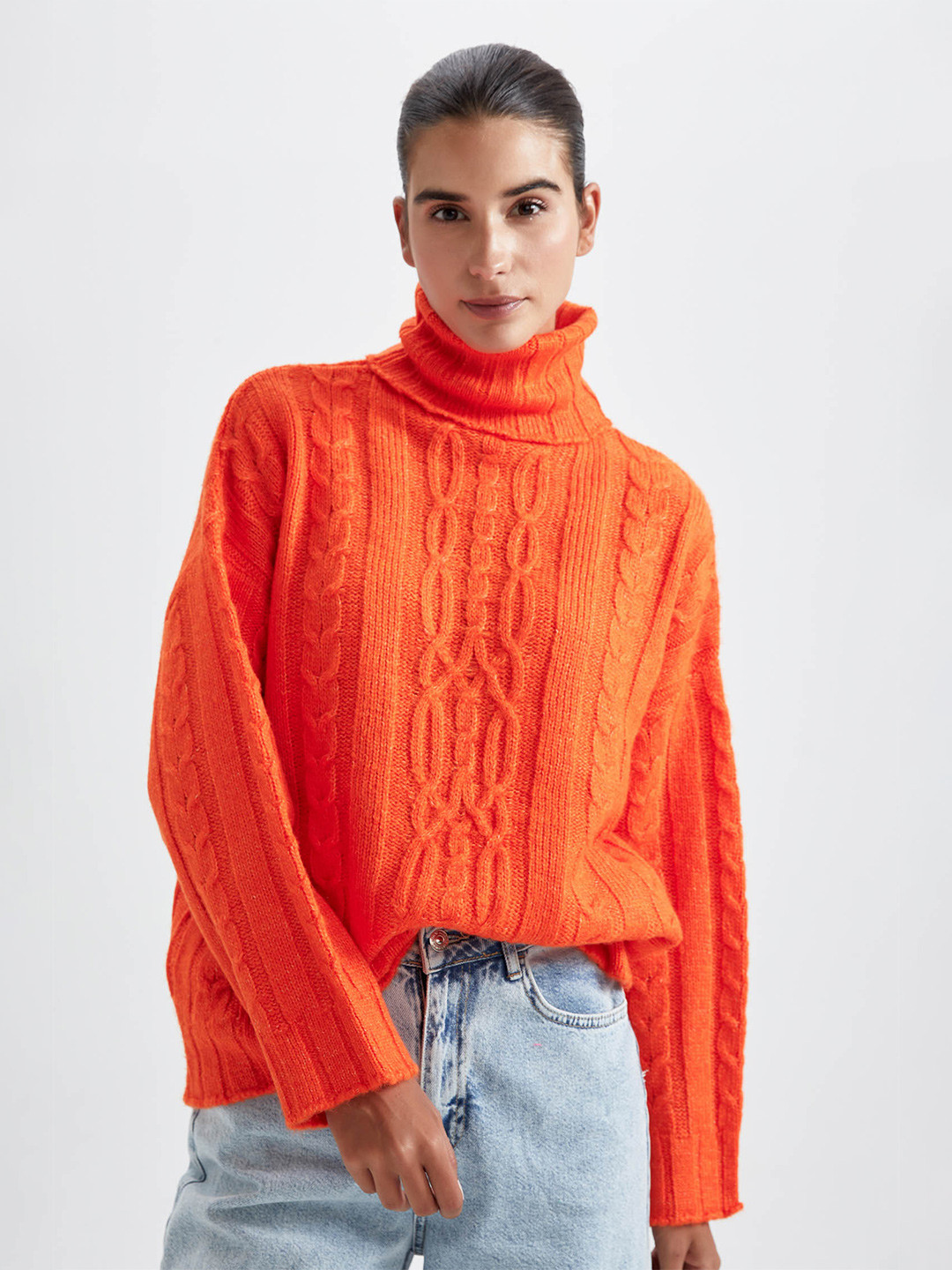 

DeFacto Women Orange Cable Knit Pullover