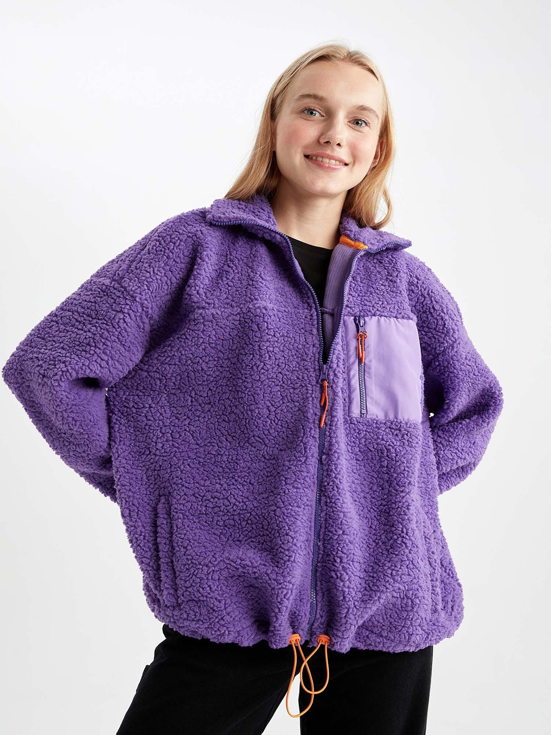 

DeFacto Women Purple Solid Front Open Sweater