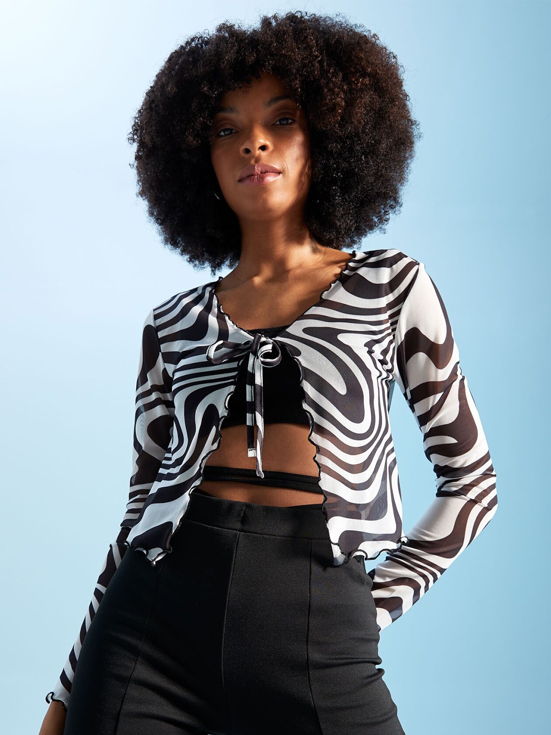 

DeFacto Women Black & White Printed Cardigan