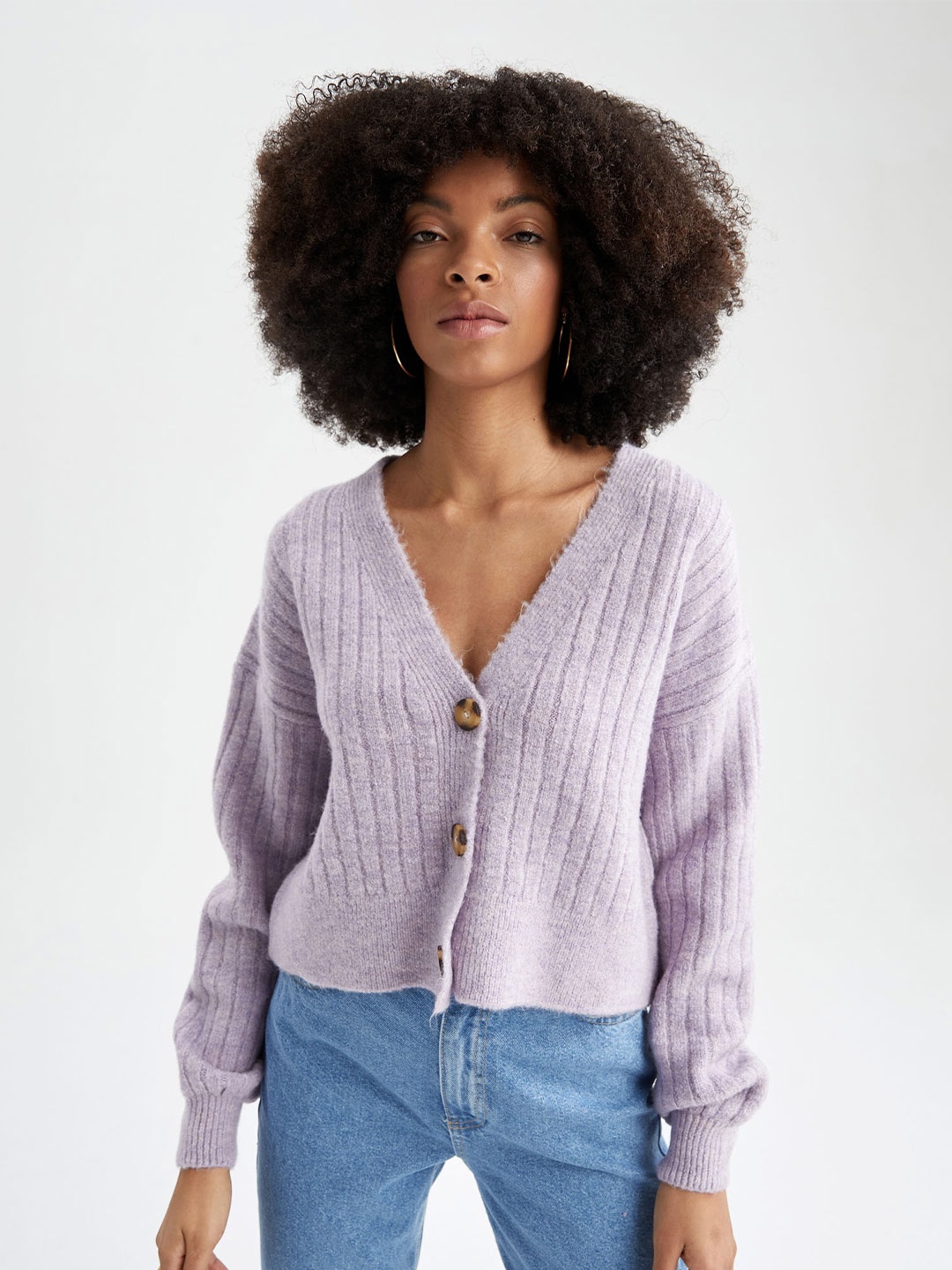 

DeFacto Women Purple Ribbed Cardigan