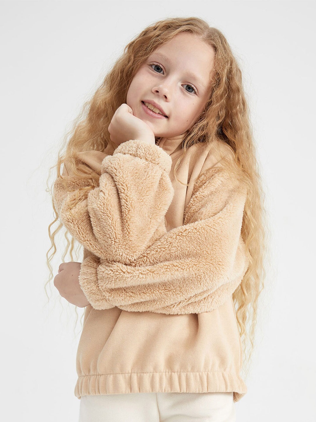 

DeFacto Mock Collar Sweatshirt, Beige