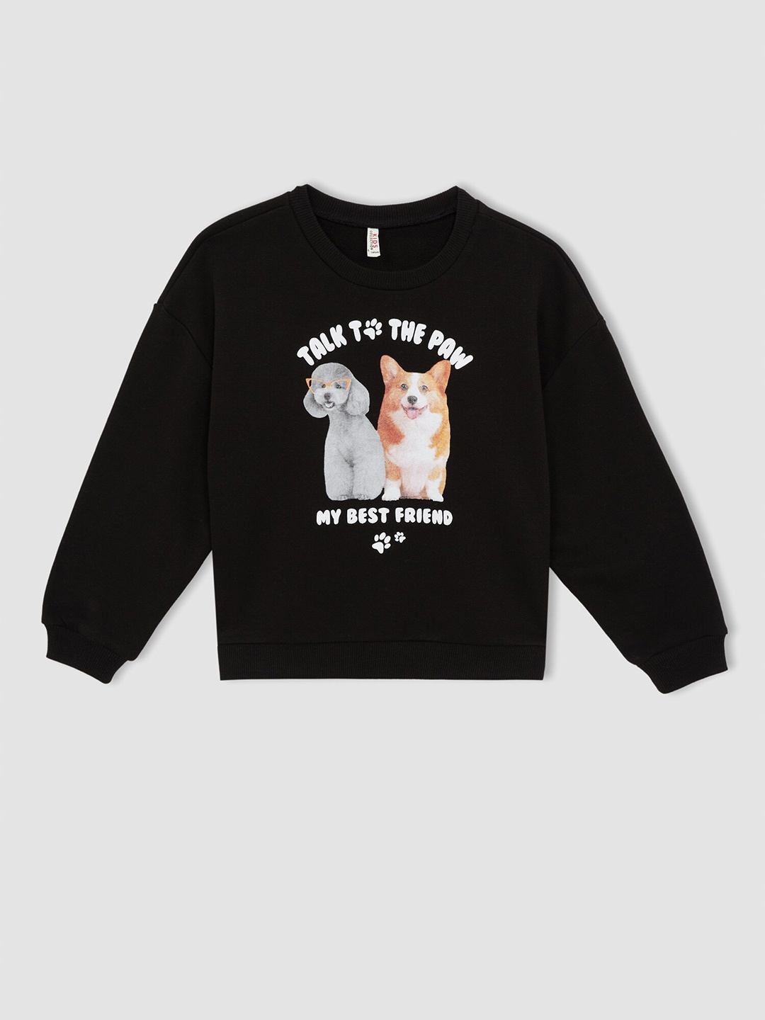 

DeFacto Girls Black Printed Cotton Sweatshirt