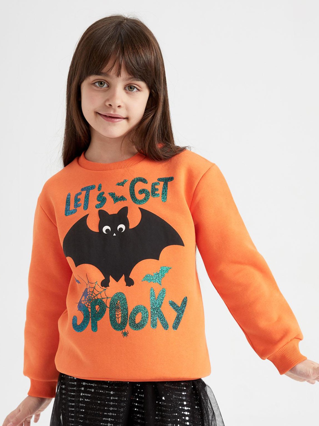 

DeFacto Girls Orange Printed Sweatshirt