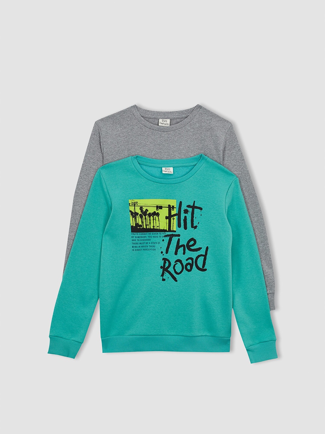 

DeFacto Boys Teal Blue & Grey Pack of 2 Cotton Printed Sweatshirt