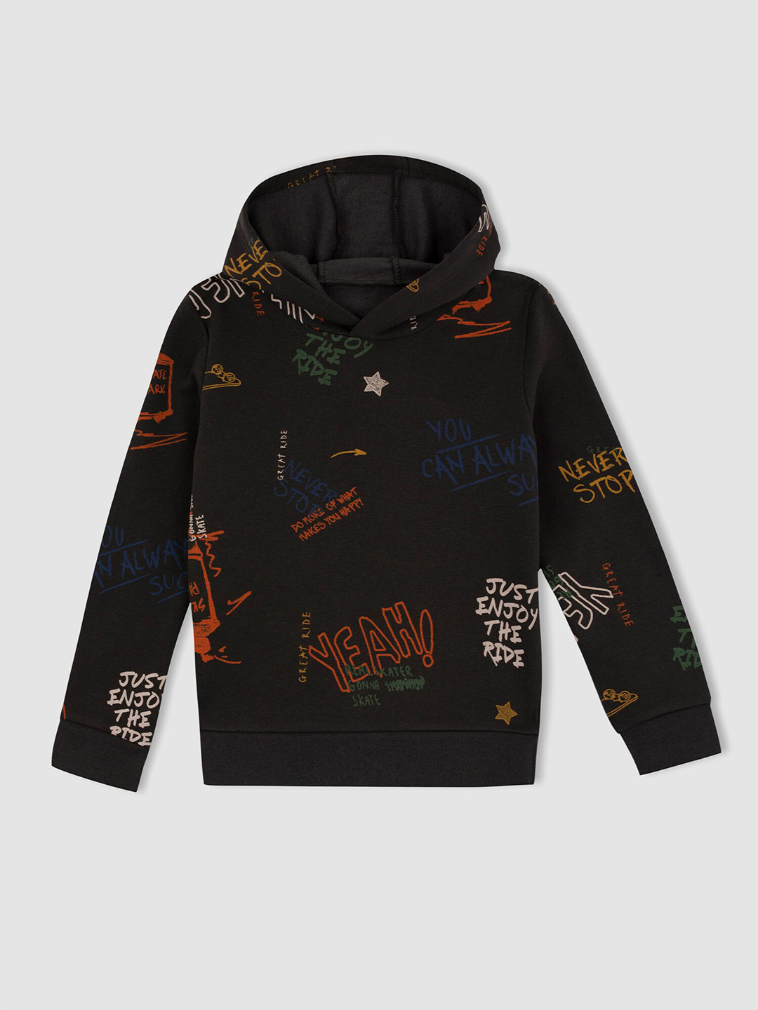 

DeFacto Boys Black Cotton Printed Sweatshirt