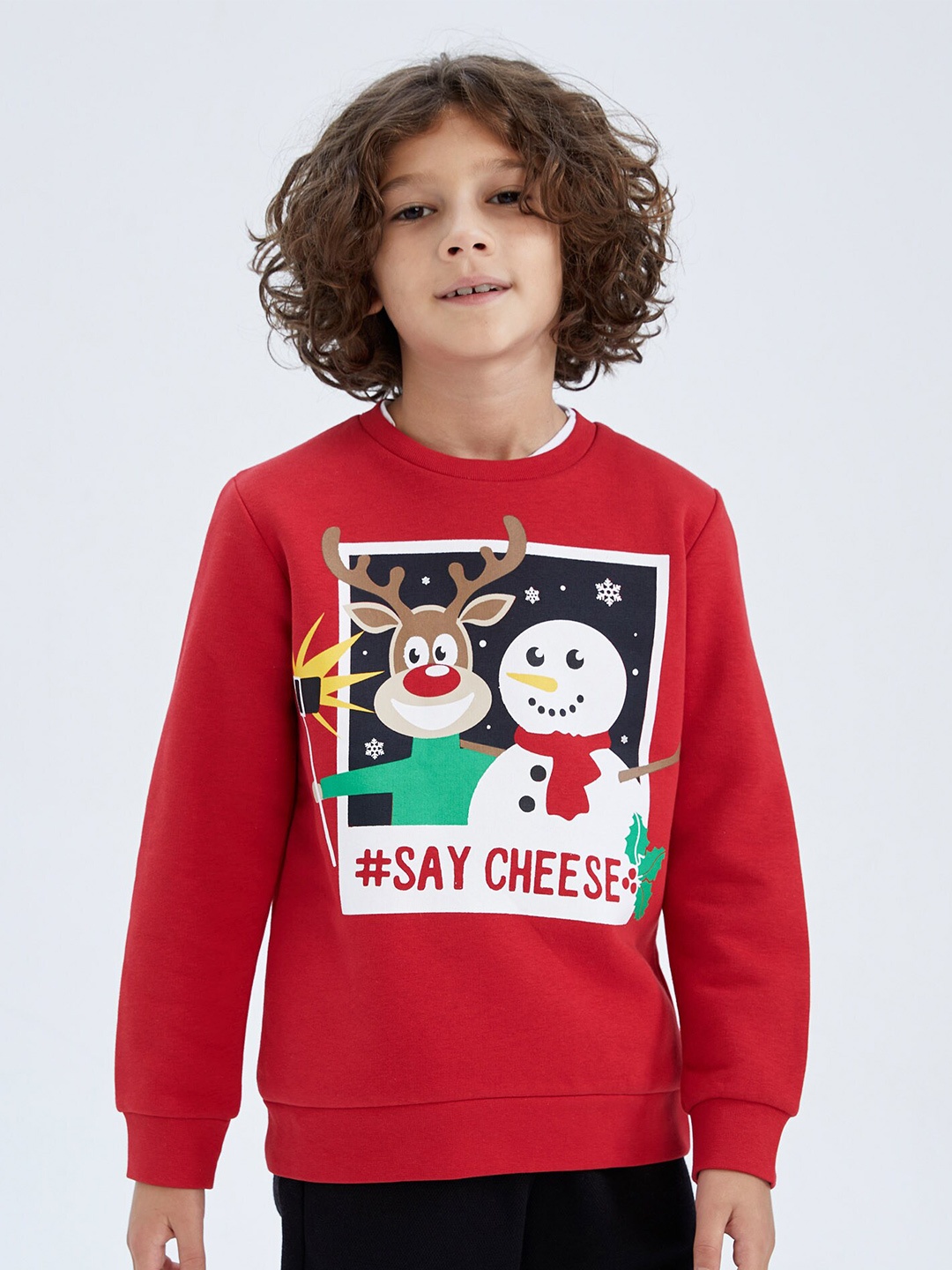 

DeFacto Boys Red Cotton Printed Sweatshirt