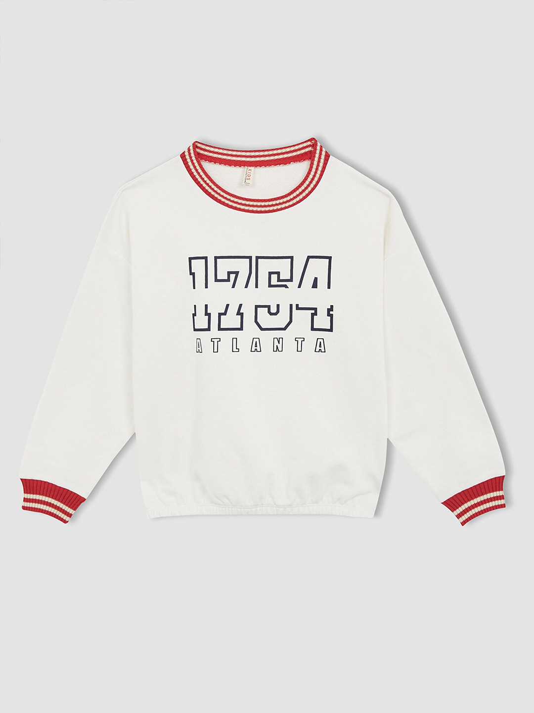 

DeFacto Girls Off White Cotton Printed Sweatshirt