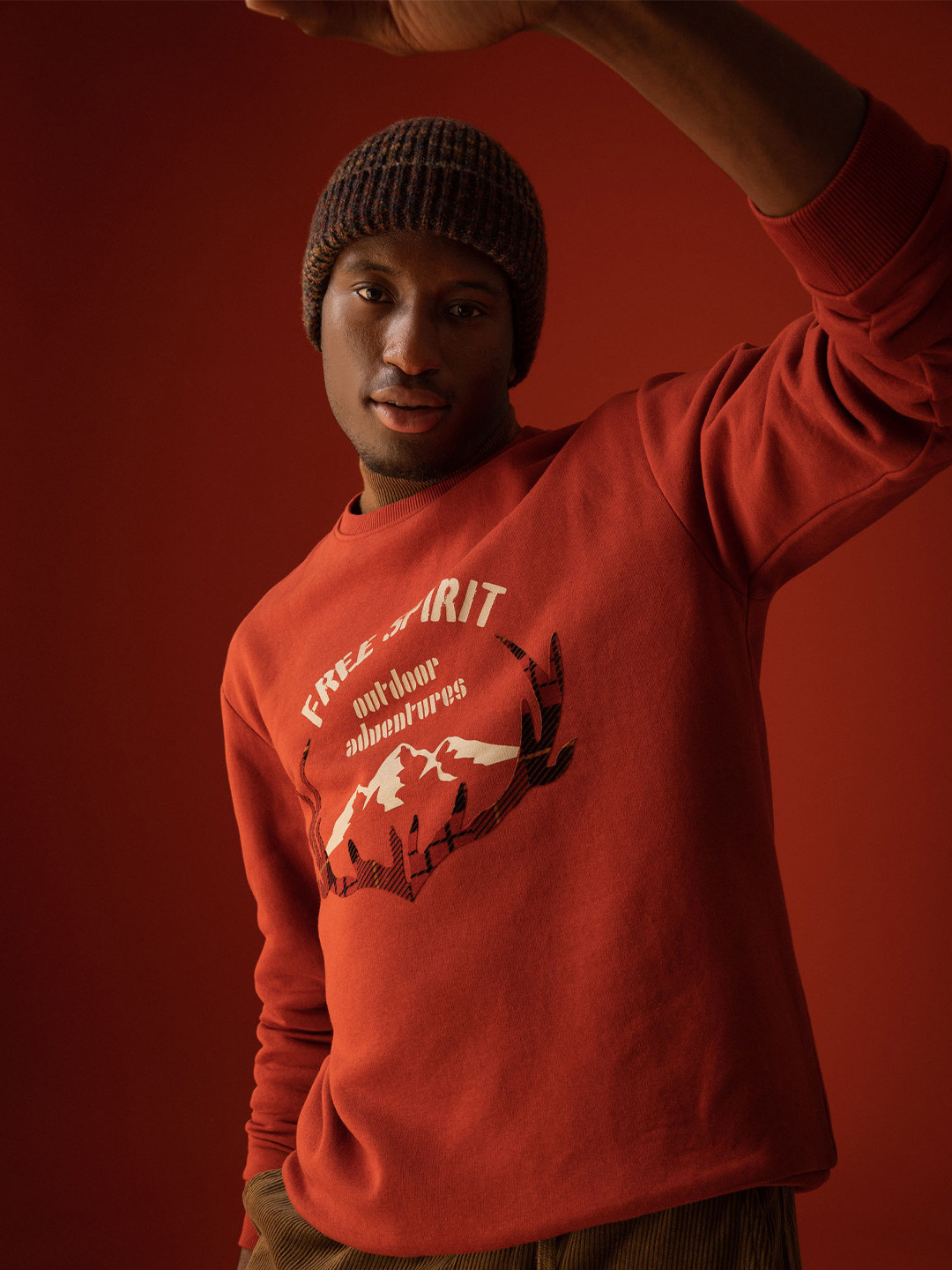 

DeFacto Men Orange Printed Sweatshirt