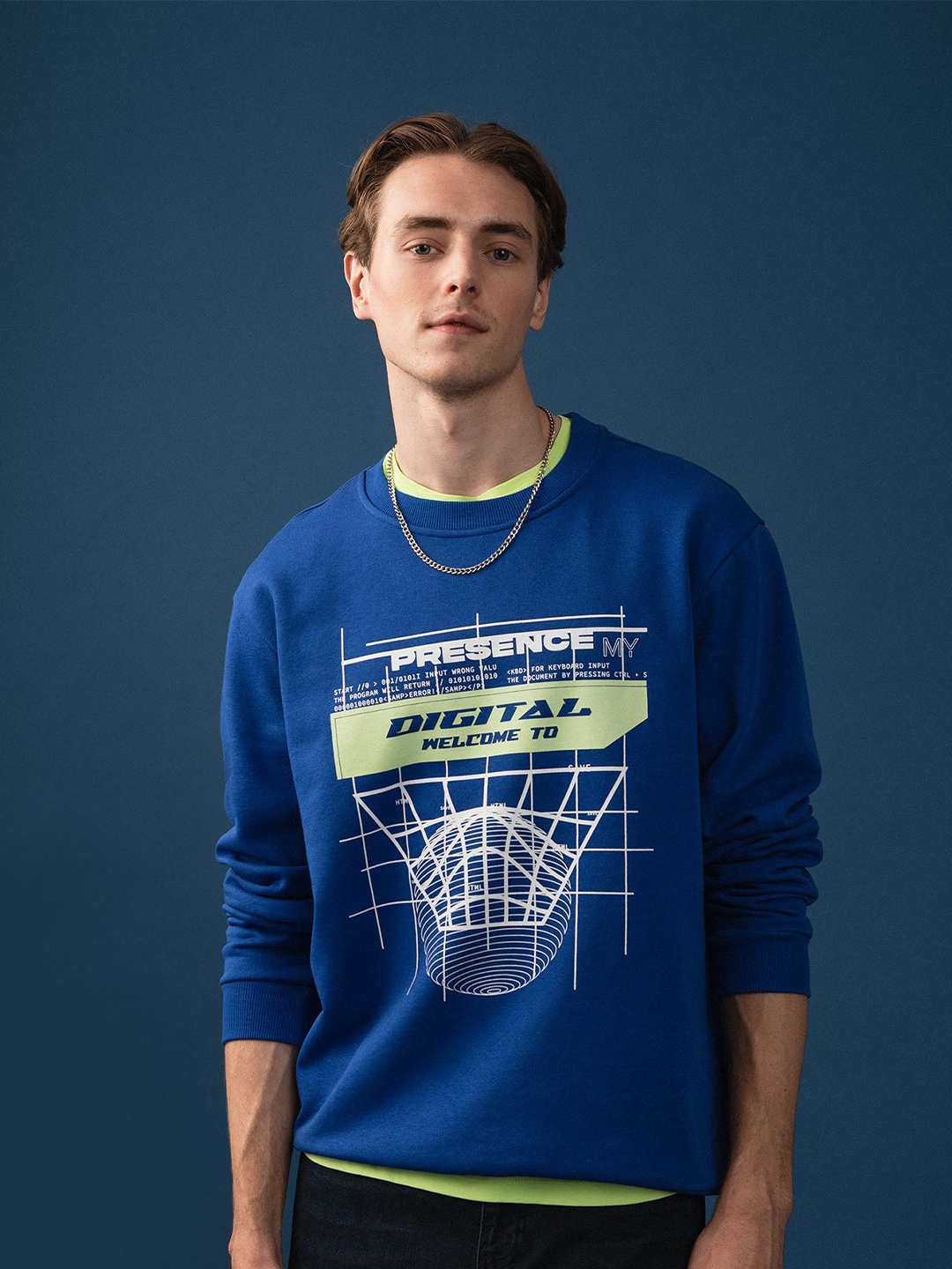 

DeFacto Round Neck Printed Cotton Sweatshirt, Blue