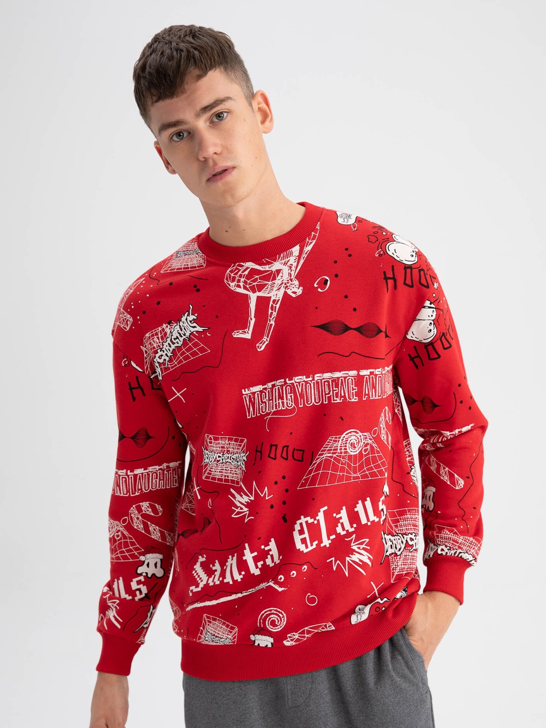 

DeFacto Printed Cotton Sweatshirt, Red