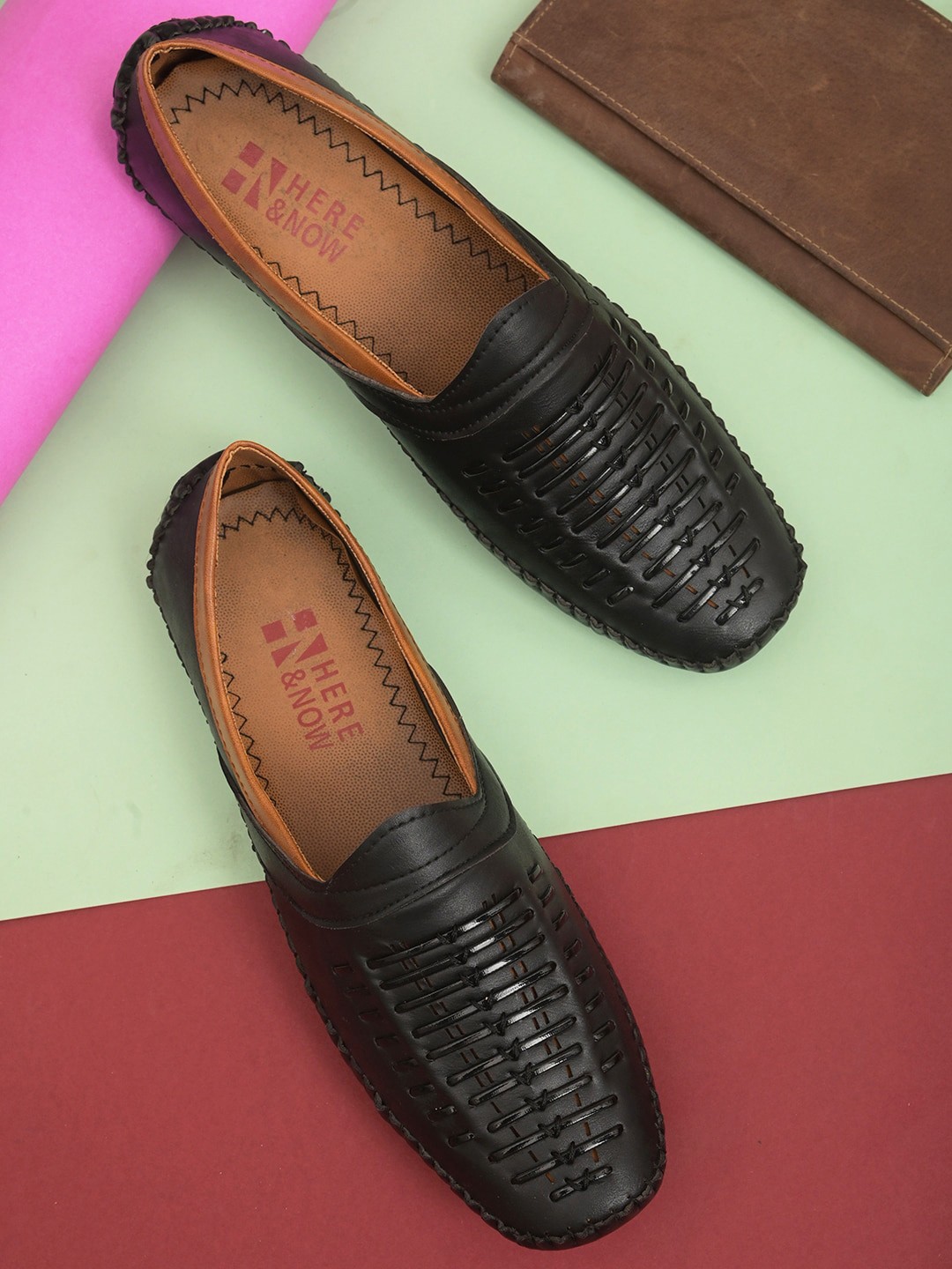 

HERE&NOW Men Black Textured Faux Leather Loafers
