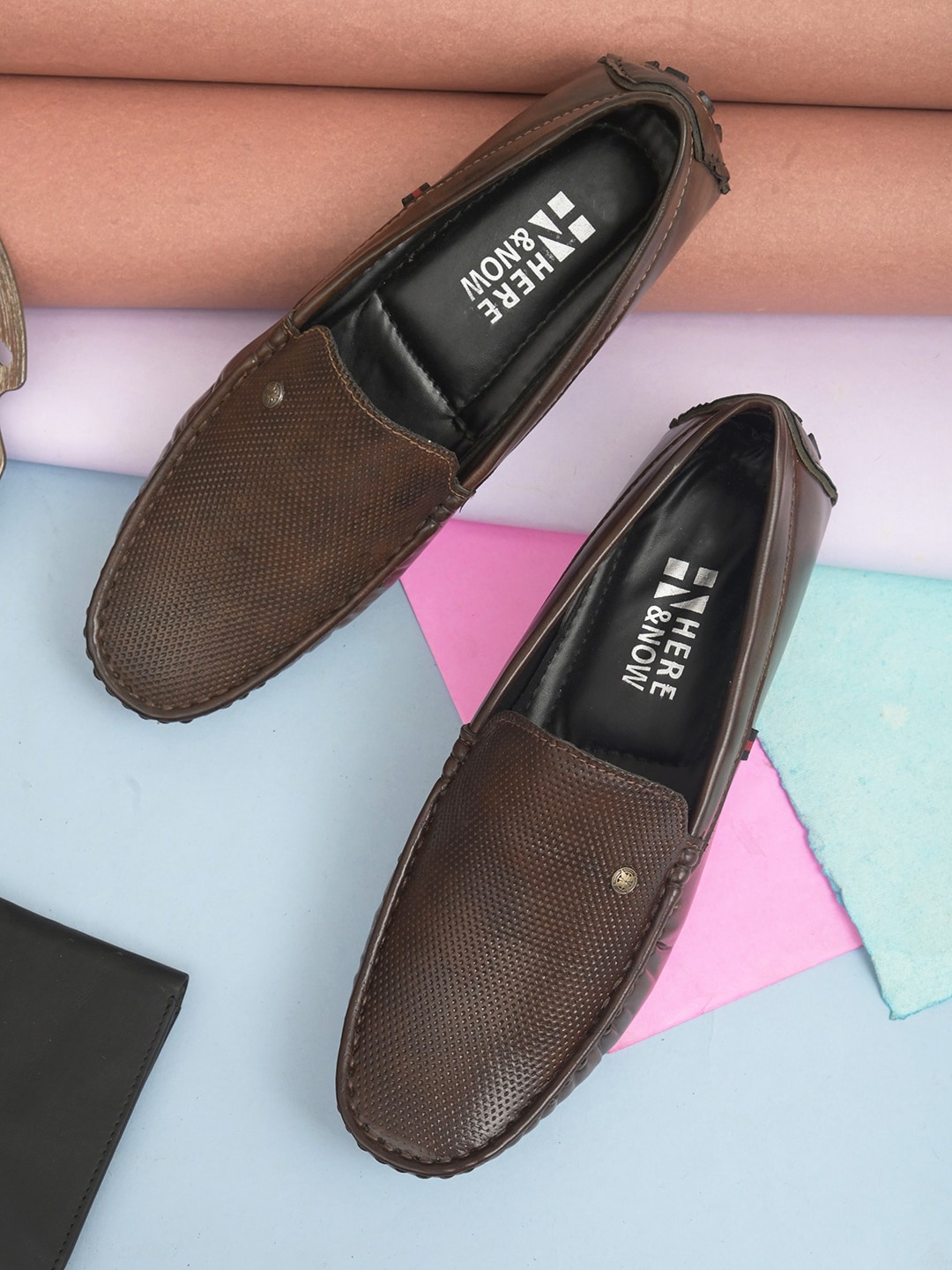 

HERE&NOW Men Brown Textured Faux Leather Loafers