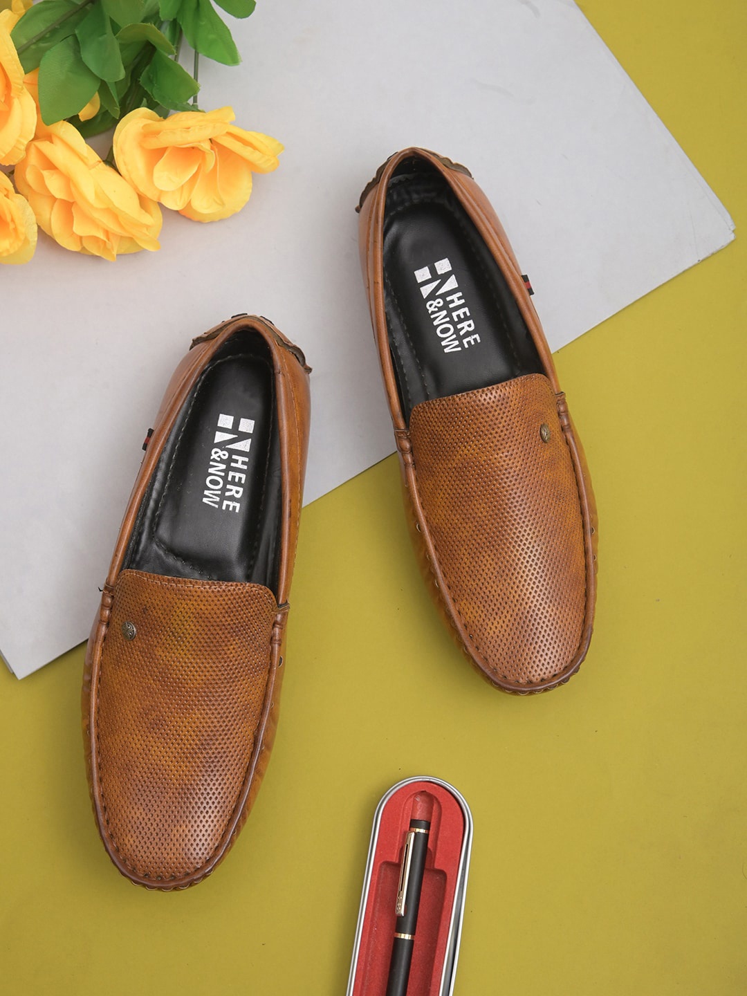 

HERE&NOW Men Tan Textured Faux Leather Loafers