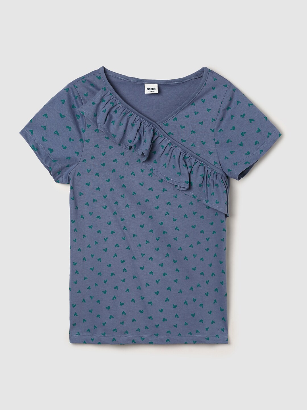

max Girls Blue Printed Pure Cotton Top
