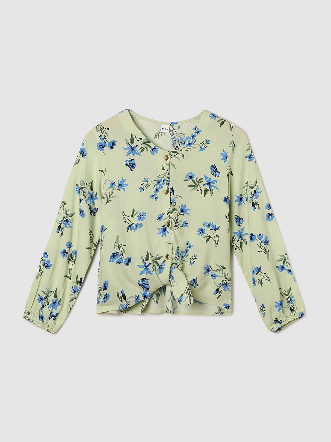 

max Girls Green Floral Print Top