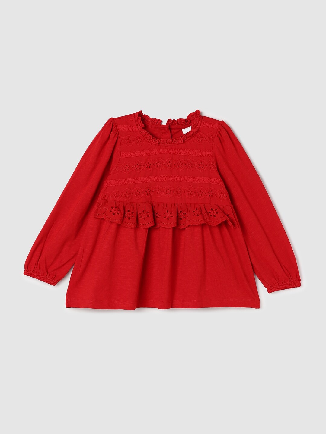 

max Girls Red Floral Cotton Schiffli Top